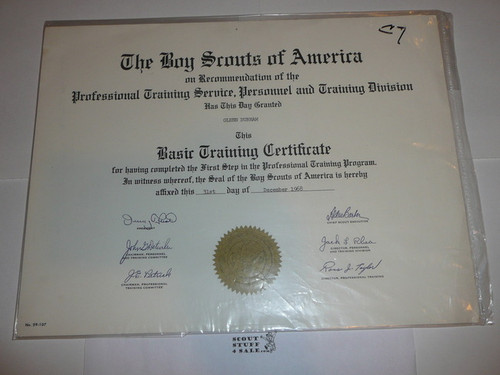 1968 Basic Training Professional BSA Certificate, presented