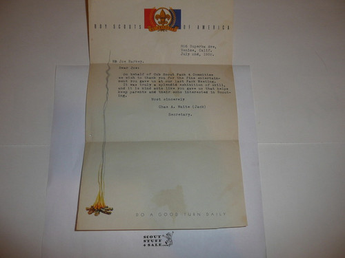 1952 Letter on Boy Scout Stationary