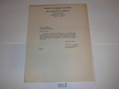 North Florida Council Stationary, 1955 letter from Scout Executive