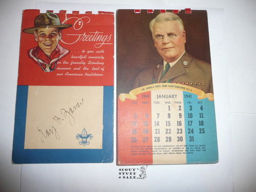 1941 Boy Scout Standing Calendar with Great Artwork, Complete but cover separated