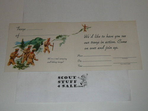 Come On Join Our Gang Card inviting a boy to join Scouting, with envelope