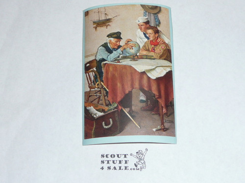 Norman Rockwell Artwork of a Scout and Sea Scout talking with an Old Seaman Gummed Seal