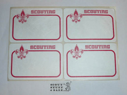 1970's Boy Scout "Scouting" Name Tag Sticker, 4 on sheet (many available)