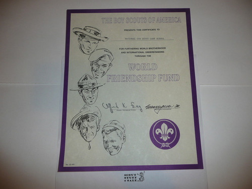 1990's World Friendship Fund Contribution Appreciation Certificate, presented