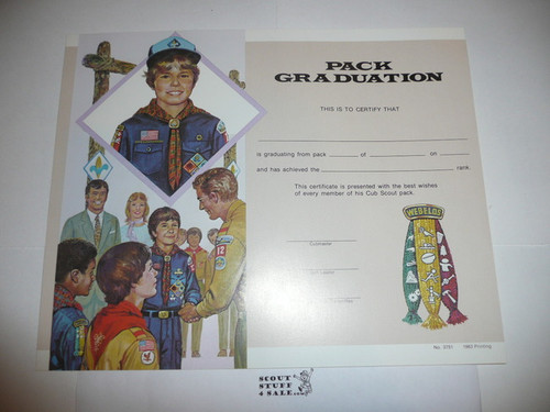 1982-86 Cub Scout Pack Graduation Certificate, blank