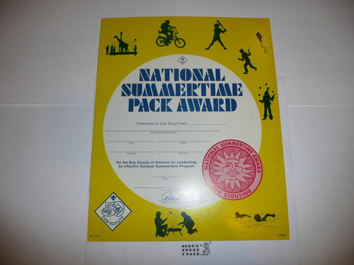 1981 National Summertime Pack Award Certificate, blank