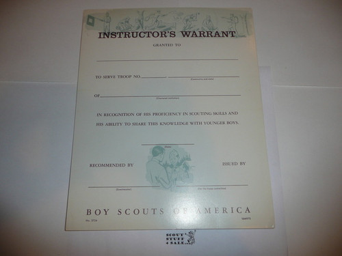 1970 Instructor Warrant Certificate, blank