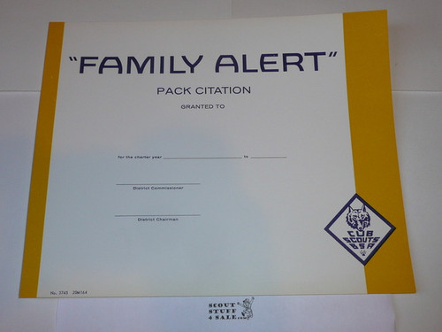 1964 Family Alert Pack Citation, blank