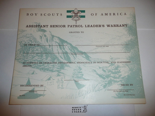 1959 Assistant Senior Patrol Leader Warrant Certificate, blank