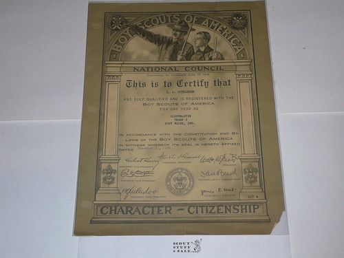 1935 Adult Leader Warrant Certificate, Scoutmaster