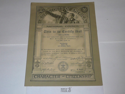 1936 Adult Leader Warrant Certificate, Scoutmaster