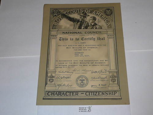 1937 Adult Leader Warrant Certificate, Scoutmaster