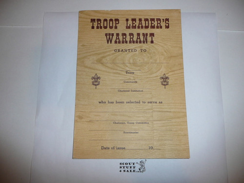 1930's Troop Leader Warrant Certificate, blank