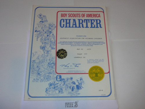 1979 Boy Scout Troop Charter, May, 20 year Veteran Troop