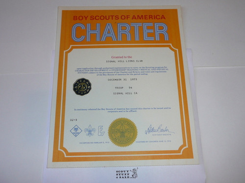 1975 Boy Scout Troop Charter, December, 25 year Veteran Troop