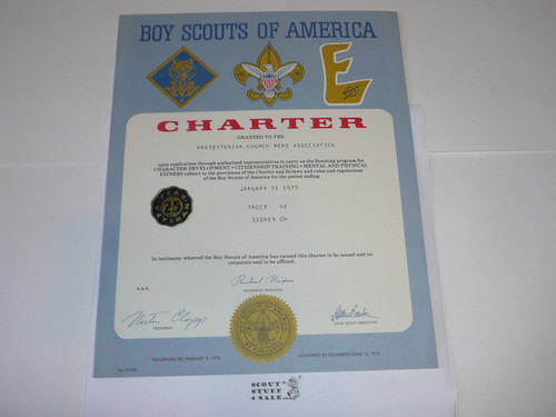 1973 Boy Scout Troop Charter, January, 25 year Veteran Troop