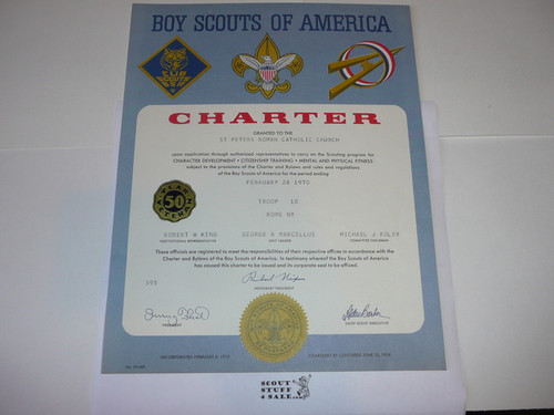 1970 Boy Scout Troop Charter, February, 50 year Veteran Troop