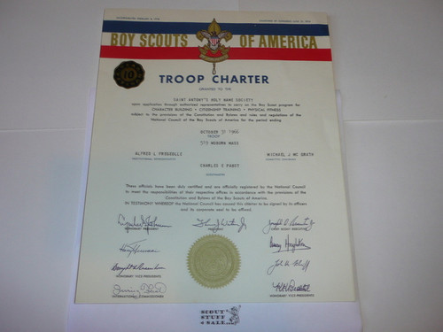 1966 Boy Scout Troop Charter, October, 10 year Veteran Troop