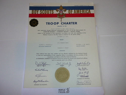 1965 Boy Scout Troop Charter, October, 10 year Veteran Troop