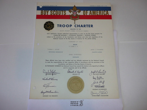 1965 Boy Scout Troop Charter, February, 45 year Veteran Troop