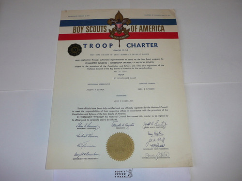 1964 Boy Scout Troop Charter, May, 10 year Veteran Troop