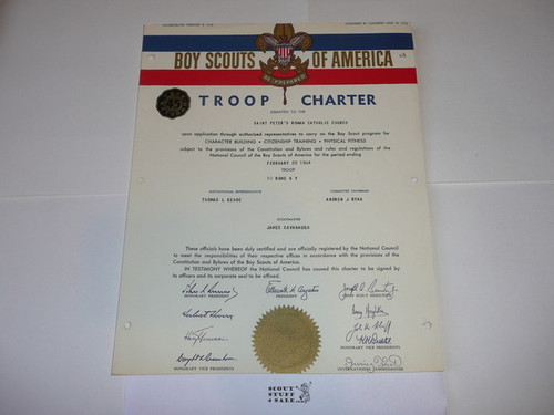 1964 Boy Scout Troop Charter, February, 45 year Veteran Troop