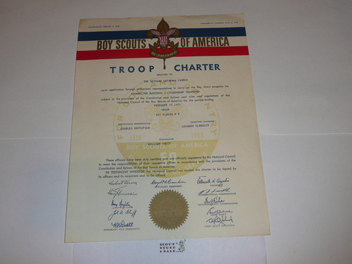 1961 Boy Scout Troop Charter, February, 50th anniversary BSA