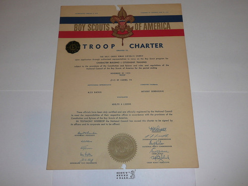 1959 Boy Scout Troop Charter, November, 15 year Veteran Troop