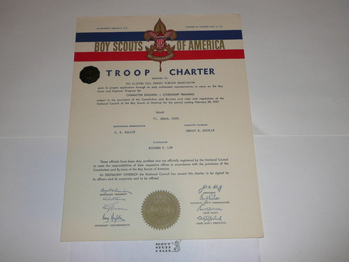 1957 Boy Scout Troop Charter, February, 40 year Veteran Troop