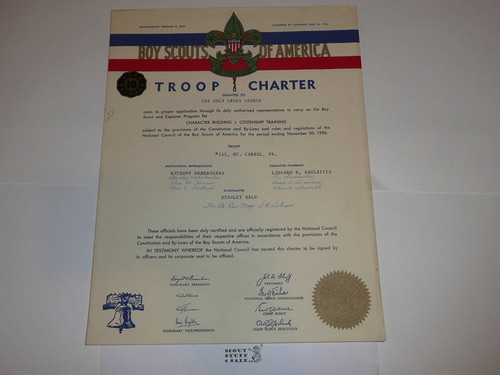 1956 Boy Scout Troop Charter, November, 10 year Veteran Troop