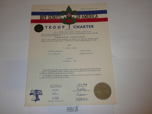 1956 Boy Scout Troop Charter, February, 40 year Veteran Troop