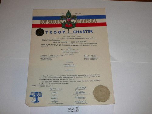 1953 Boy Scout Troop Charter, October, 5 year Veteran Troop