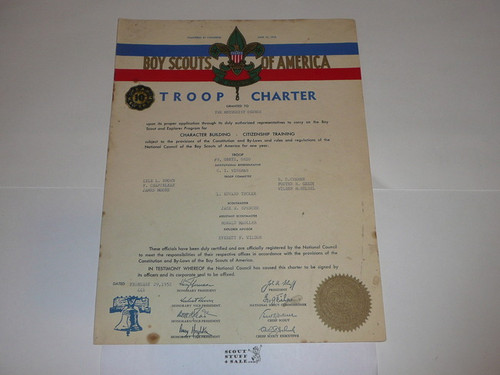 1952 Boy Scout Troop Charter, February, 10 year Veteran Troop