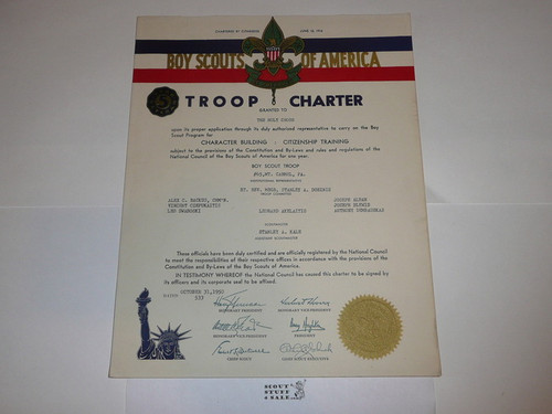 1950 Boy Scout Troop Charter, October, 5 year Veteran Troop