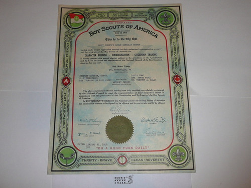 1946 Boy Scout Troop Charter, January, 10 year Veteran Troop