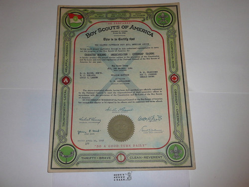 1945 Boy Scout Troop Charter, April, 10 year Veteran Troop