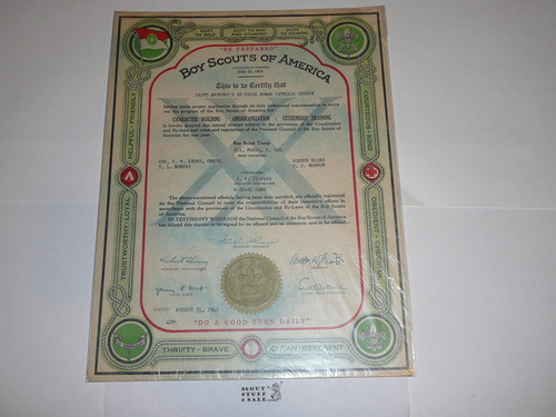 1945 Boy Scout Troop Charter, August, 20 year Veteran Troop