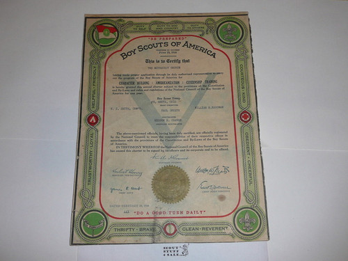 1944 Boy Scout Troop Charter, February, 5 year Veteran Troop, OH