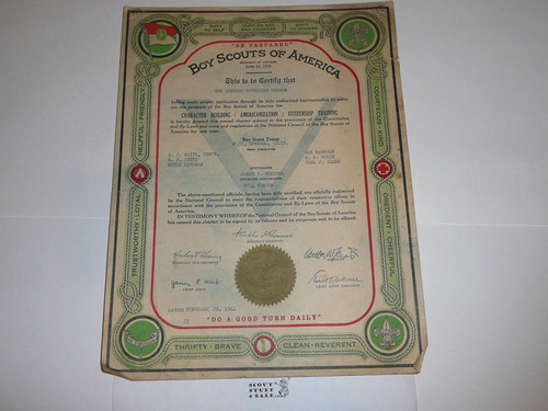 1944 Boy Scout Troop Charter, February, 5 year Veteran Troop, CA