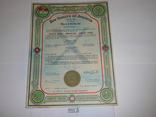 1943 Boy Scout Troop Charter, October, 10 year Veteran Troop