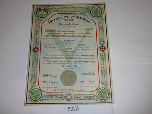 1943 Boy Scout Troop Charter, March, 5 year Veteran Troop