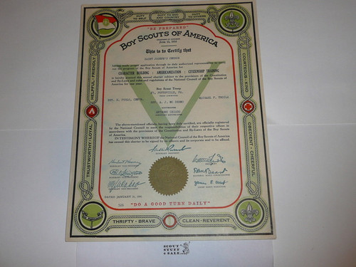 1941 Boy Scout Troop Charter, January, 5 year Veteran Troop