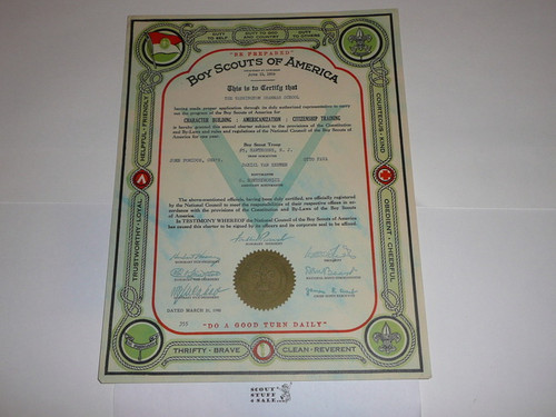 1940 Boy Scout Troop Charter, March, 5 year Veteran Troop