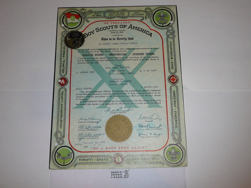 1939 Boy Scout Troop Charter, February, 20 year Veteran Troop