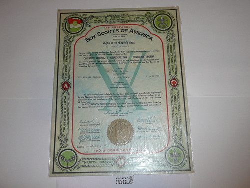 1938 Boy Scout Troop Charter, December, 15 year Veteran Troop