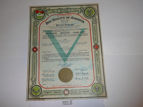 1938 Boy Scout Troop Charter, October, 5 year Veteran Troop