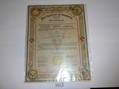 1935 Boy Scout Troop Charter, May, 5 year Veteran Troop