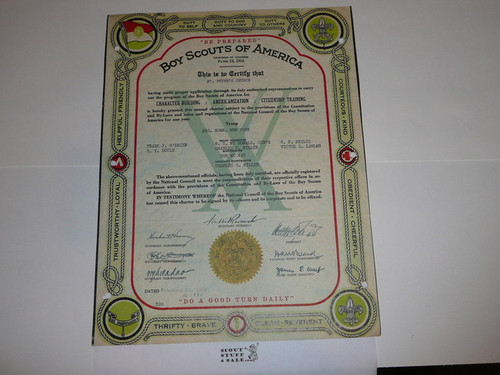 1935 Boy Scout Troop Charter, February, 15 year Veteran Troop