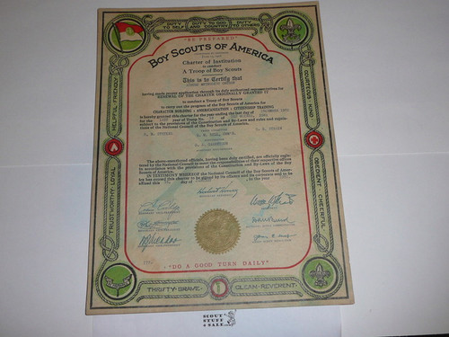 1932 Boy Scout Troop Charter, January, 10 year Veteran Troop