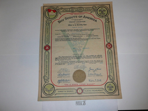 1926 Boy Scout Troop Charter, July, 5 year Veteran Troop